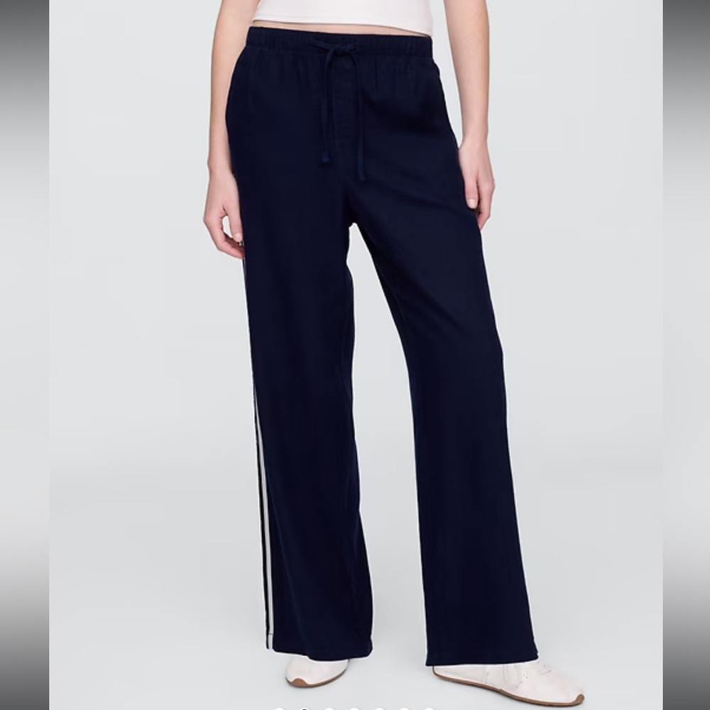 Gap Mid Rise Linen-Blend Wide-Leg Pants Navy XXL NWT - Picture 4 of 11